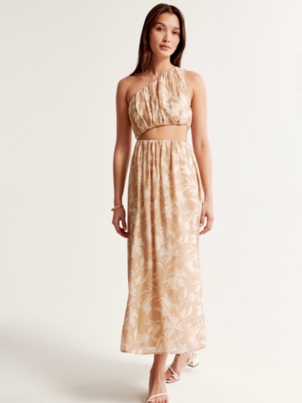 Abercrombie & Fitch Neutral Beige Floral One-Shoulder Cut Out Maxi Skirt NWT